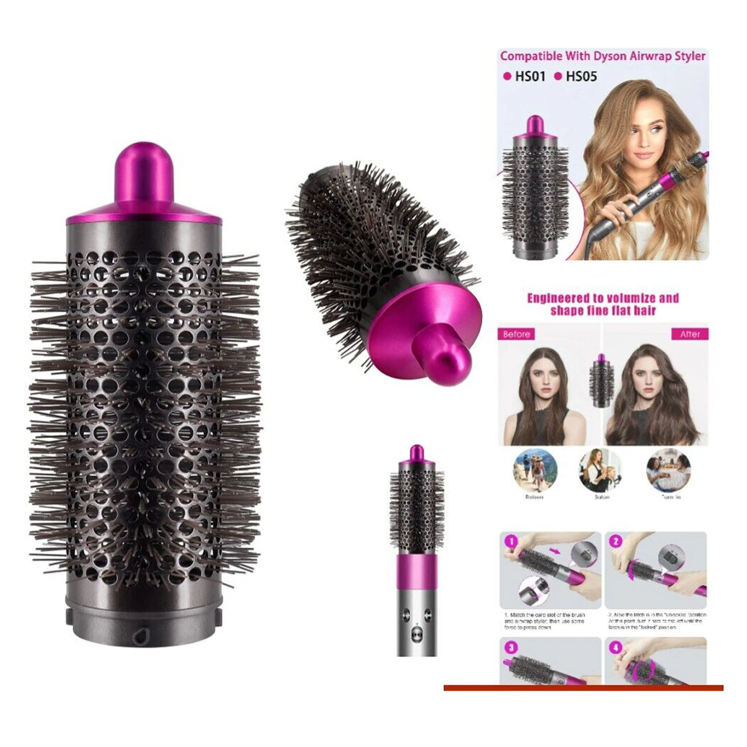 (image for) Cylinder Comb Part For Dyson Hair Dryer Adapter Fluffy Styling Roller Comb Nozzle for Dyson Styler HS01 HS05 Models