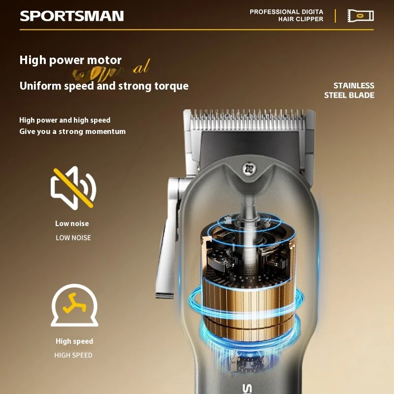 (image for) SPORTSMAN Professional Electric Hair Clipper LCD Display 1500mAh USB Rechargeable Salon Electric Hair Trimmer